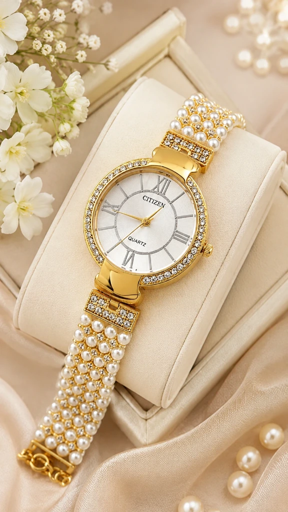 Elegant Gold Pearl Bracelet Watch for Women