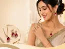 Ruby Red Teardrop Necklace & Earrings Set for Women