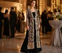 Flared Gown with Long Jacket & Belt.