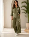 Women’s Olive Green Embroidered Co-Ord Set