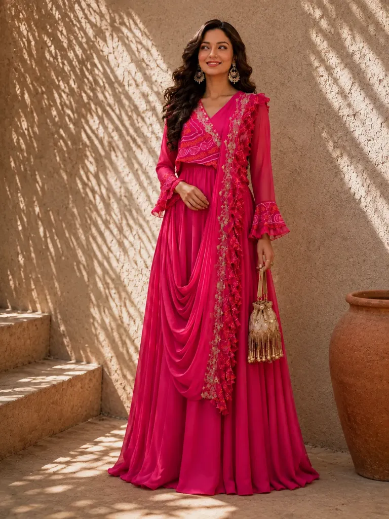 Pink Embroidered Party Wear Gown