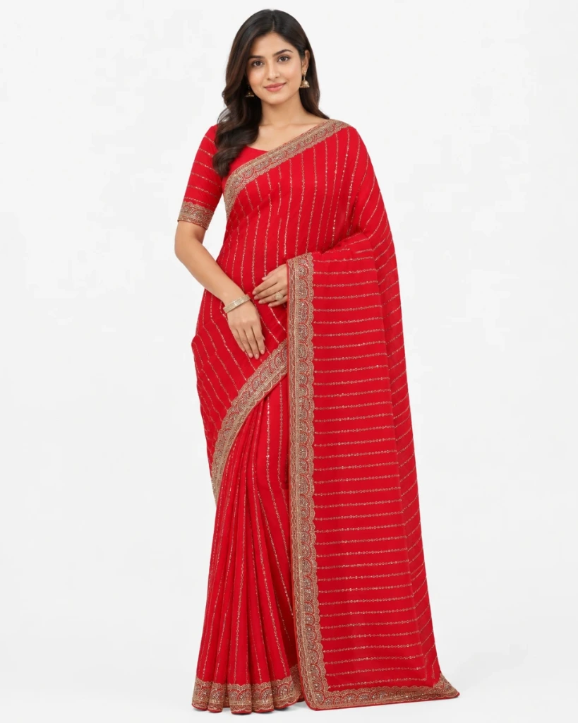 Elegant Sequin Stripe Saree