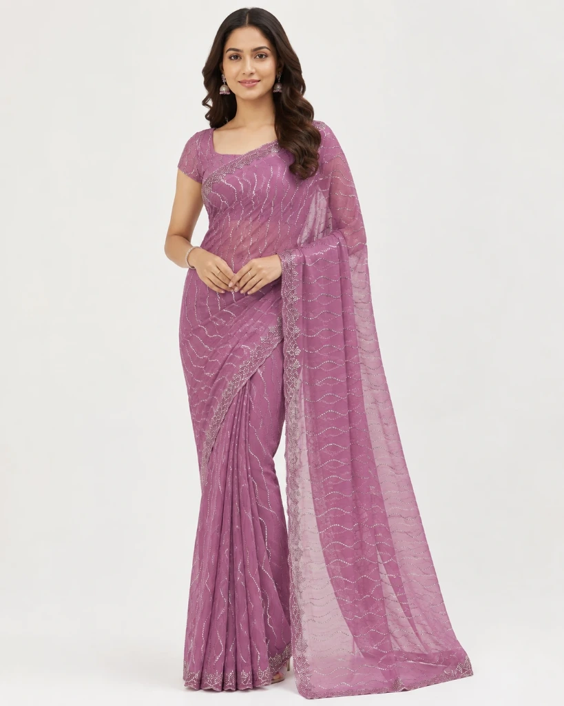 Wavy Sequin Embroidered Saree