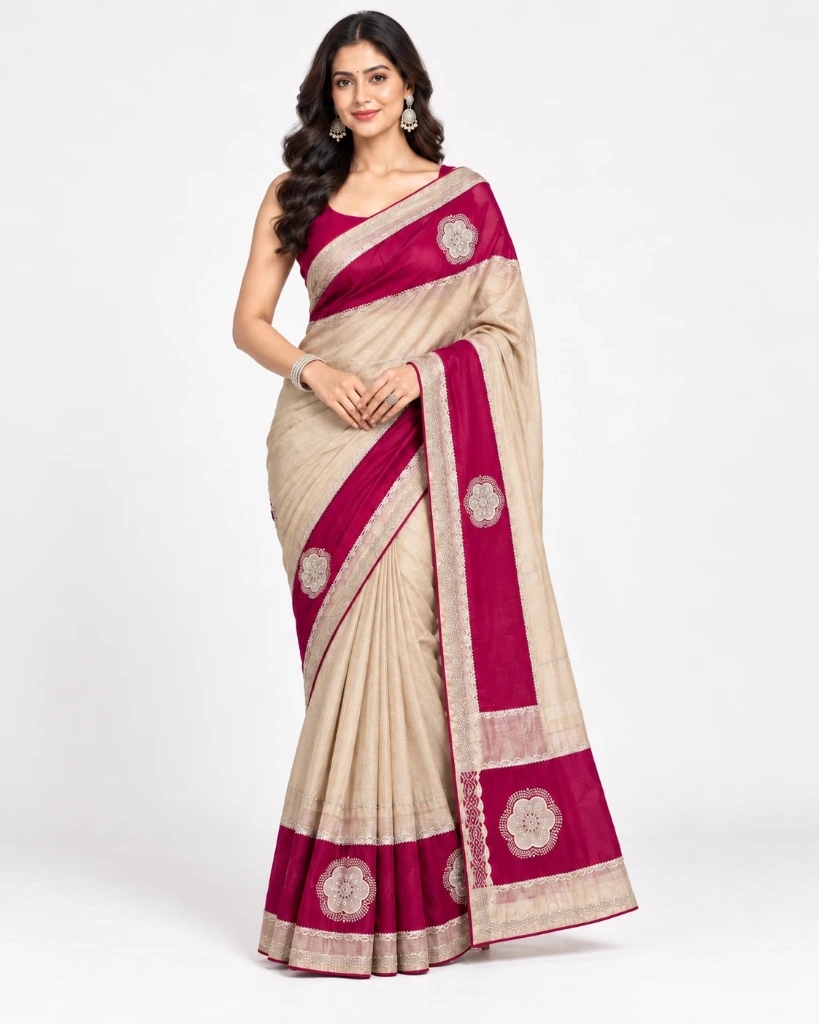 Women’s Embroidered Border Saree with Floral Motifs