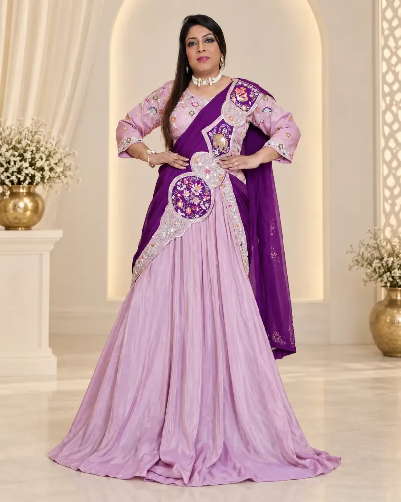 Women’s Lavender Embroidered Lehenga with Purple Dupatta