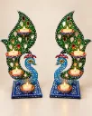 Handcrafted Peacock Diya Candle Holder Pair