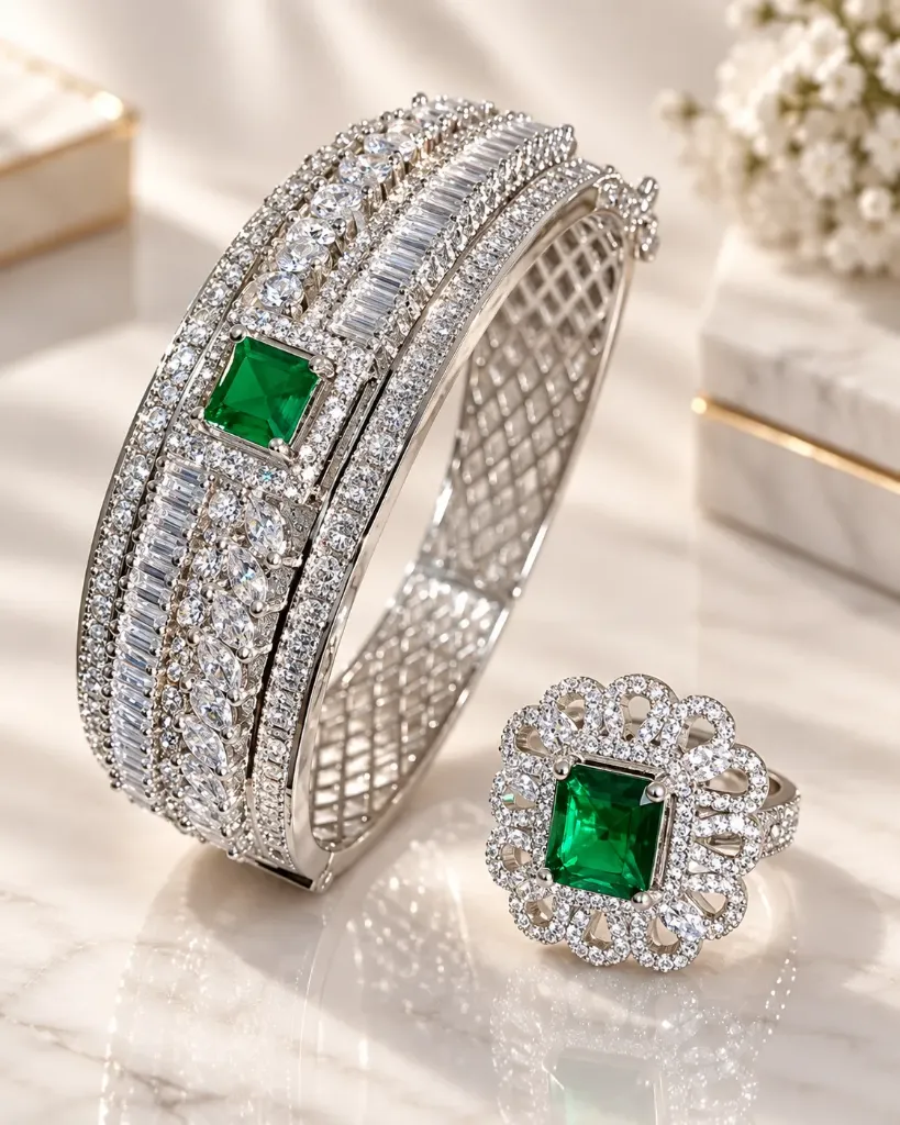 Emerald Diamond Bangle Ring Set