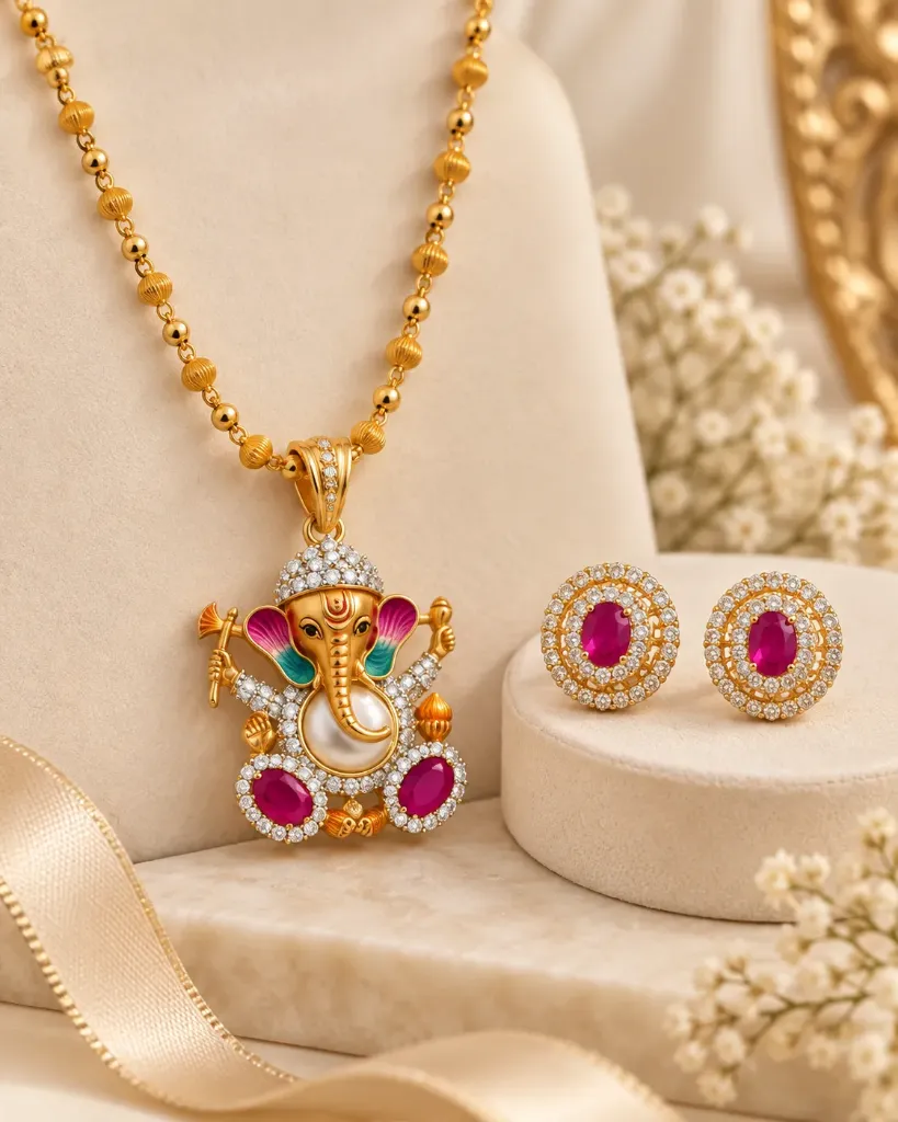 Ganesha Ruby Pendant Jewelry Set