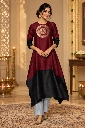 Maroon & Black Asymmetric Silk Kurta Set for Women
