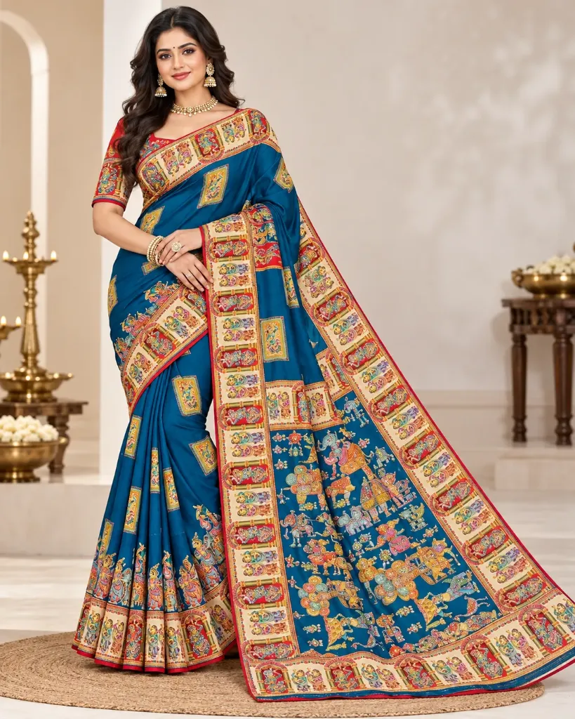 Multicolor Zarkan Work Position Print Saree (yellow)