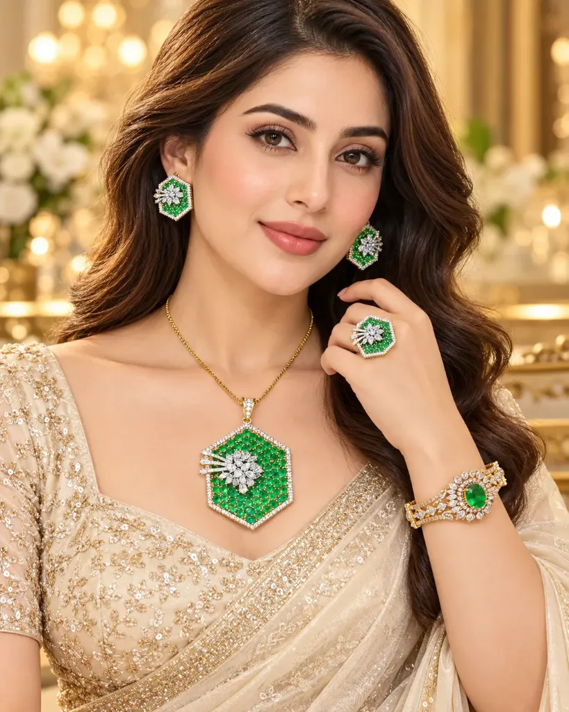 **Emerald Green Crystal Jewellery Set**