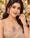 Ruby Crystal Pendant Jewellery Set