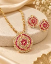 Pink Floral Gold Pendant Set