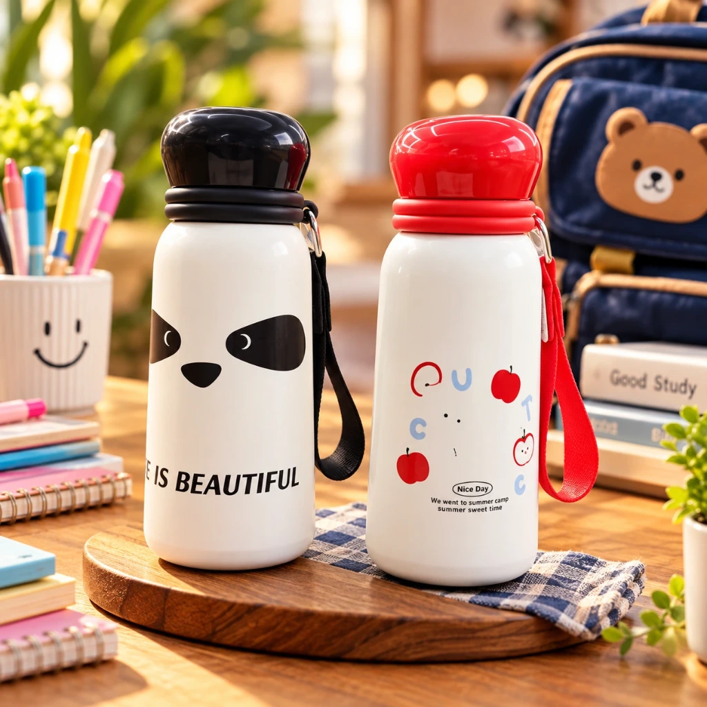 Cute Kids Panda & Apple Water Bottles
