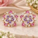 Rose Gold Pink-Purple Floral Stud Earrings
