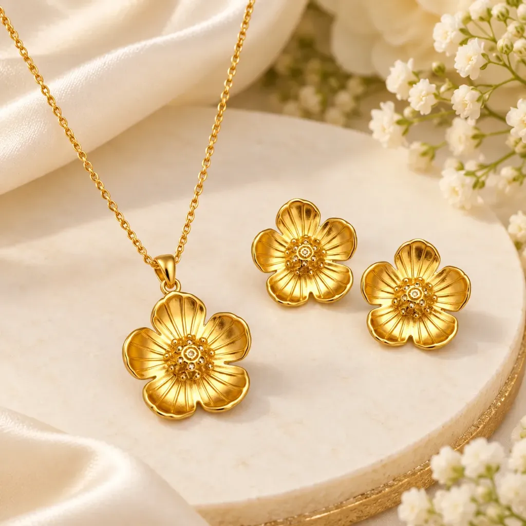 Elegant Gold Flower Pendant Jewelry Set for Women