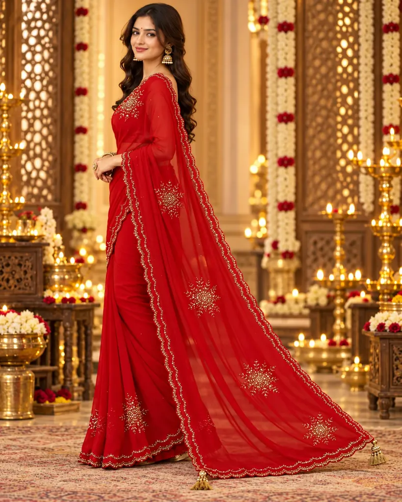 Chiffon Handwork Saree with Embellished Border – Wedding