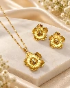 Elegant Gold-Tone Floral Pendant Necklace & Earrings Set