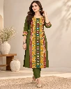Elegant Olive Green Printed Kurti with Mirror Work