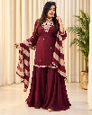 Elegant Wine Maroon Embroidered Sharara Suit