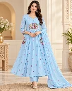 Sky Blue Floral Chanderi Anarkali Suit