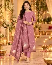 Dusty Pink Floral Printed Kurta Pant Set with Dupatta for Women