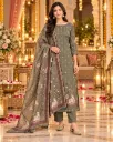 Olive Green Floral Printed Kurta Pant Set with Dupatta for Women