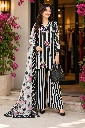 Farshi Edit Women's Black & White Floral Striped 3-Piece Suit Set with Dupatta