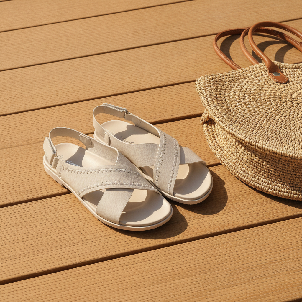 women’s cream cross-strap sandals