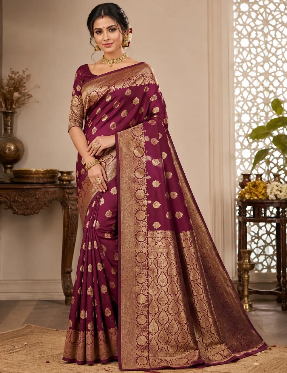 Royal Maroon Gold Saree