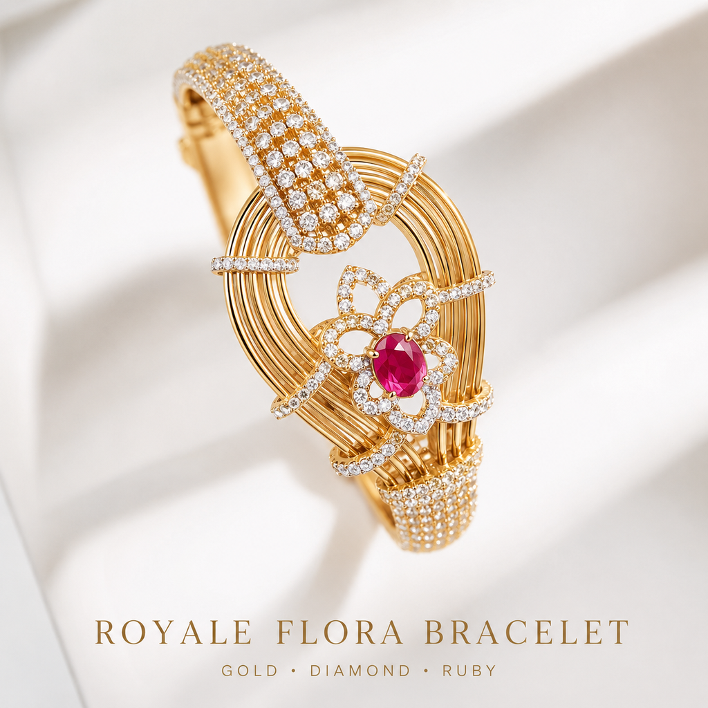 Royal Ruby Floral Gold Bracelet ✨