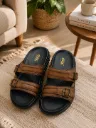 Men’s Premium Brown Double-Buckle Slippers