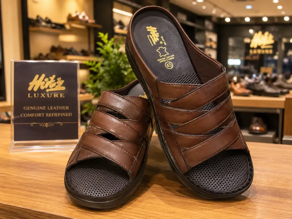Hitz Luxure Premium Brown Leather Slippers