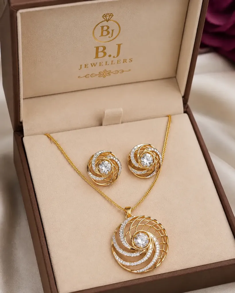 Gold Spiral Pendant & Earrings Set for Women