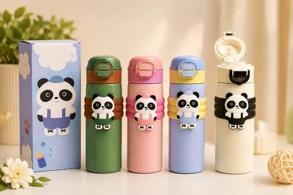 Cute Panda Water Bottle for Kids – 520ml Insulated Reusable School Bottle