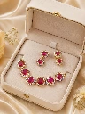 Elegant Ruby Red Stone Necklace & Matching Earrings Jewelry Set for Women